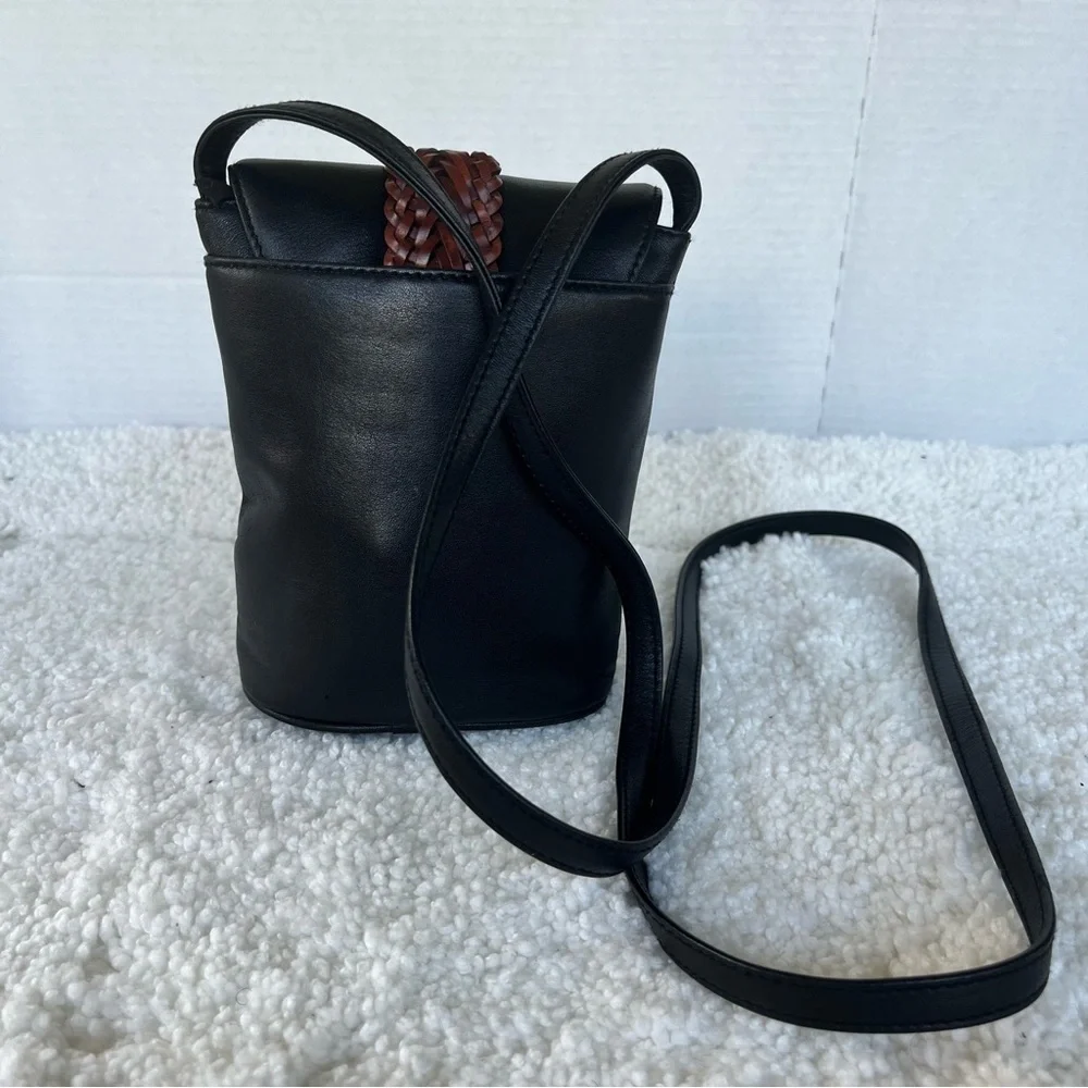 Brighton One World Women's Vintage Black Mini Leather Bucket Crossbody Bag